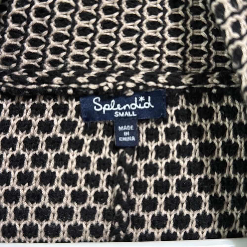 Splendid Black & Cream Cotton Silk Blend Crocheted Knit Open Front Cardigan S - Picture 6 of 7